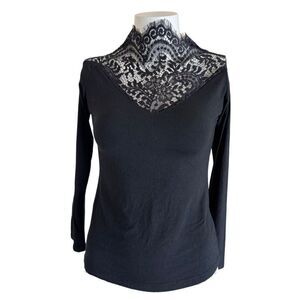 Gumuxi black floral lace high neck blouse goth long sleeve small spiderweb